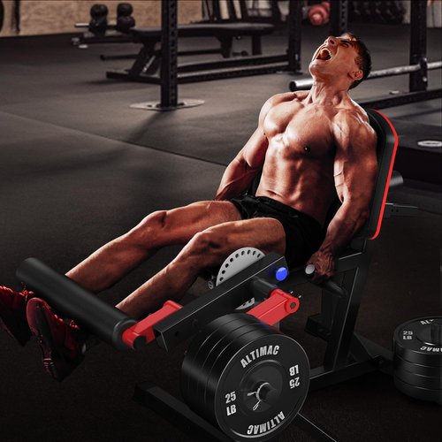 Leg Extension and Curl Machine, Lower Body Special Leg Machine, Seated Leg Extension and Bicep Curl Machine for Home Gym, Adjustable Seat & Backrest and Elbow Cushion (Black&Red)