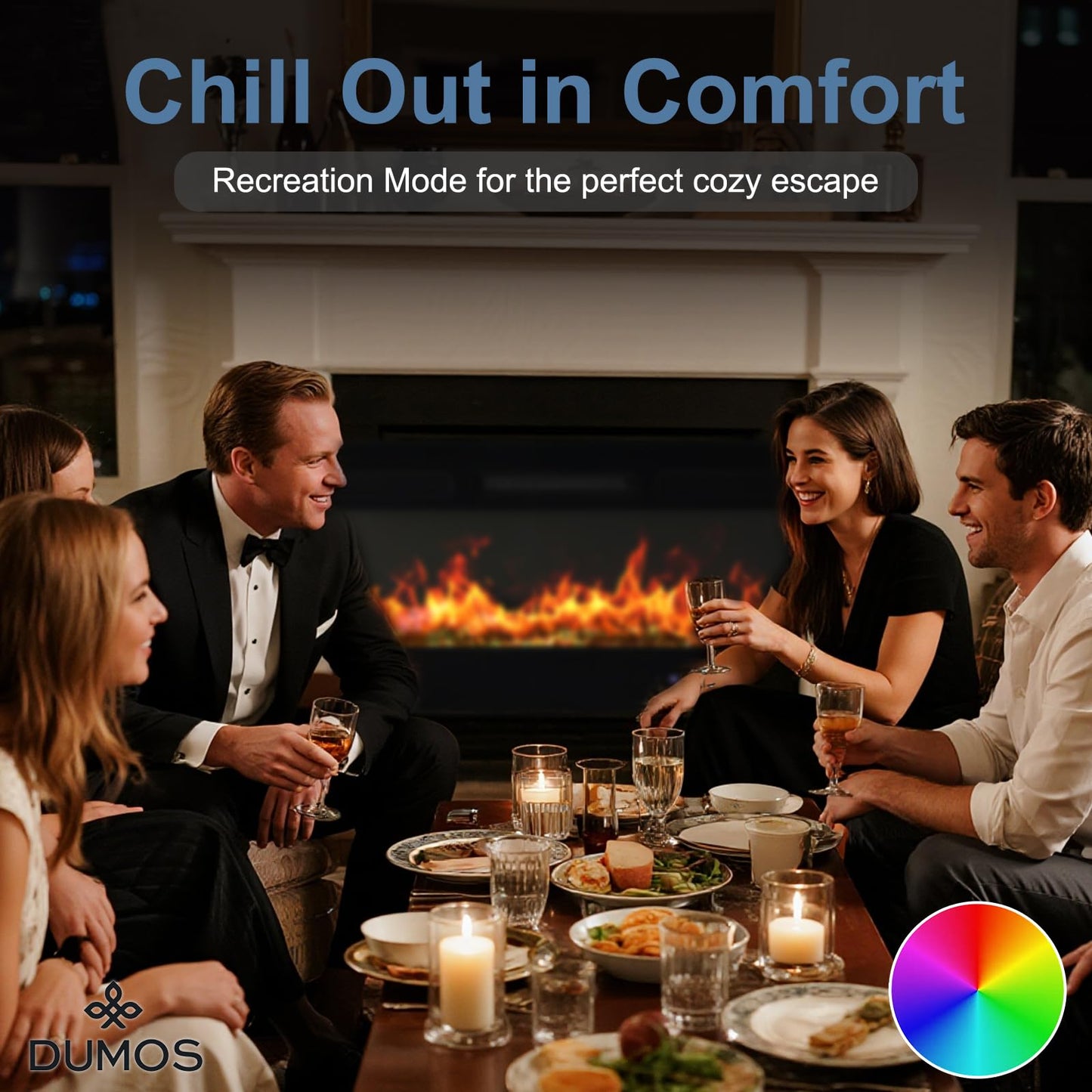 DUMOS 36 Inch Electric Fireplace Wall Mounted/Recessed/Free Standing Space Heater with Remote Control Adjustable Flame Colors Touch Screen Energy Saving, Black