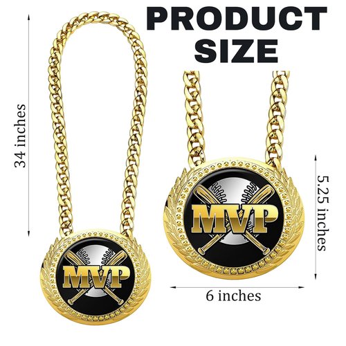 Baseball Chain MVP Medal Award – 6" Oversized Gold Turnover Chain Trophy Necklace Prize for Team Champion, Little League, Youth Baseball, Tournament Winner, Banquets Party Gifts