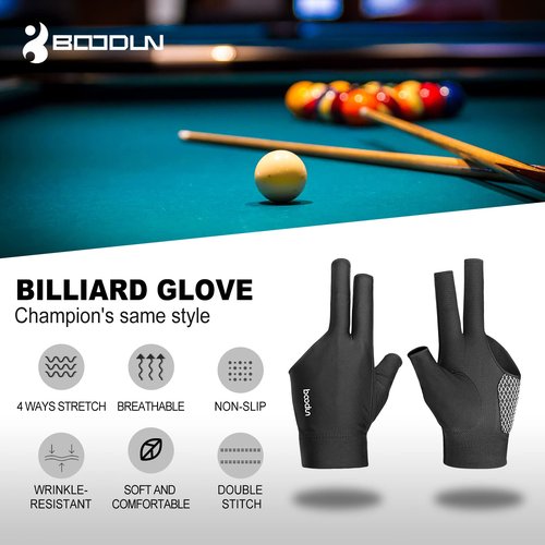 YFY Billiards Glove 3 Finger Pool Glove for Left Hand, Durable Double Stitched, Snooker Cue Sport Glove Popular Sizes for Men & Women