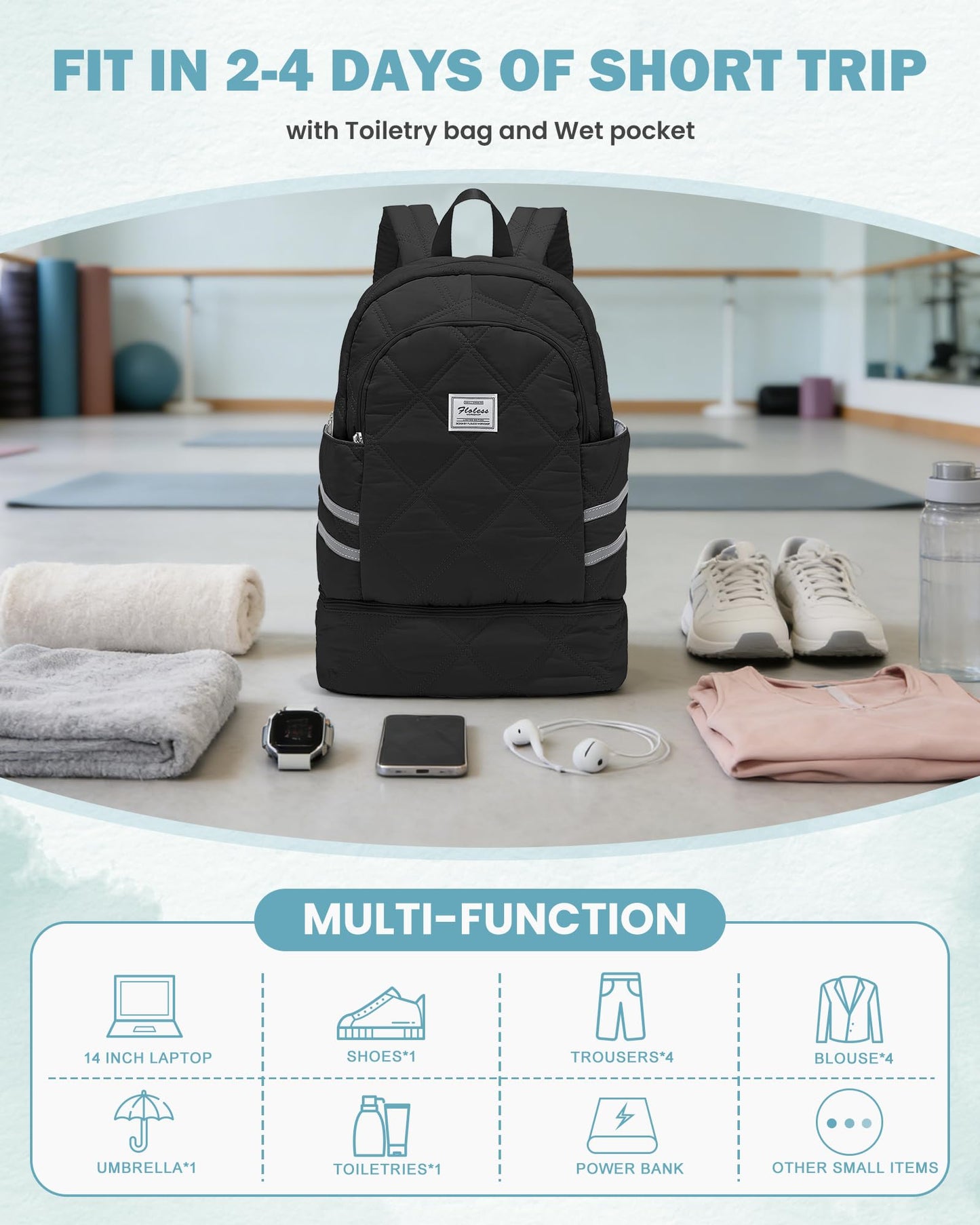 VENATIN Gym Backpack for Women Men, Lightweight Gym Bag with Shoe Compartment, Water Resistant Sports Backpack with Wet Pocket, Large Capacity Cheer Backpacks for Girls, Black
