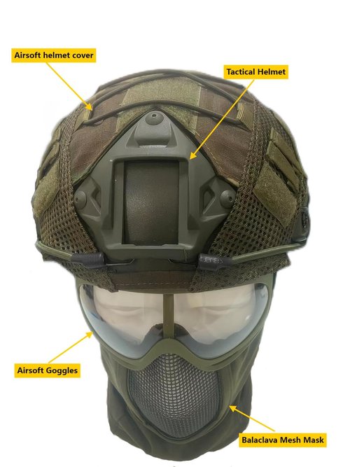 CMAIR4U 4 Pack Tactical Helmet Set - Paintball & Airsoft Helmet with Mask & Anti-Fog Goggles (OD)