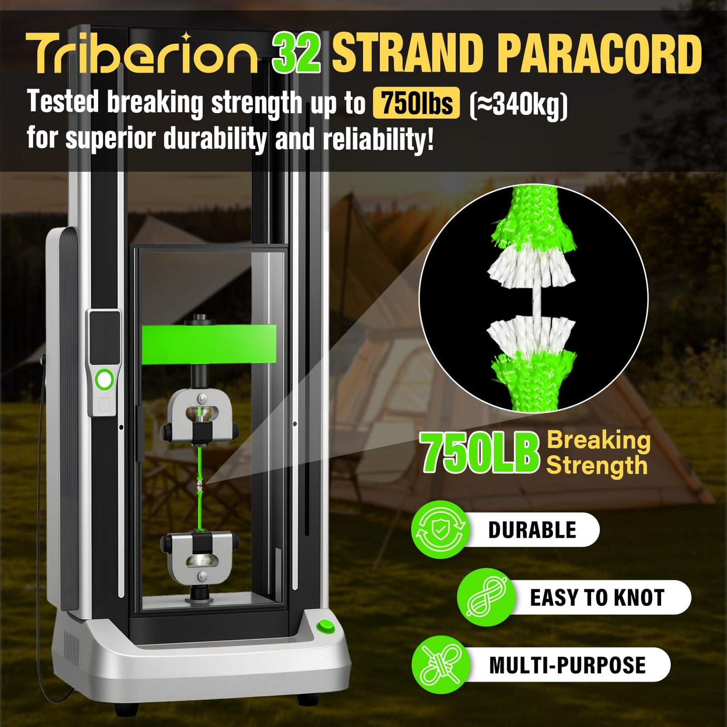 TRIBERION Paracord Rope 750 lb - 1000ft 5/32" Parachute Cord 4MM 12-Strand para Cord - Heavy Duty Spool String for Survival,Camping Gear, Survival Bracelet, Clothesline - Neon Green