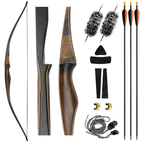 HANDBAIGE 52'' Archery Traditional Longbow and Arrow Set One-Piece Wooden Longbow Right Hand Handmade Long Bow for Hunting Shooting (20lbs)