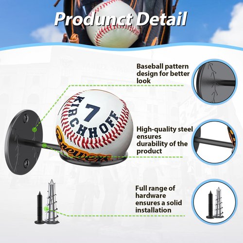LEVENDOR 3Pcs Baseball Holder Wall Mount Rack,Heavy Duty Metal Baseball Holders for Display,Baseball Wall Mount Storage Rack for Game Ball,Memorabilia Softball Holders for Display