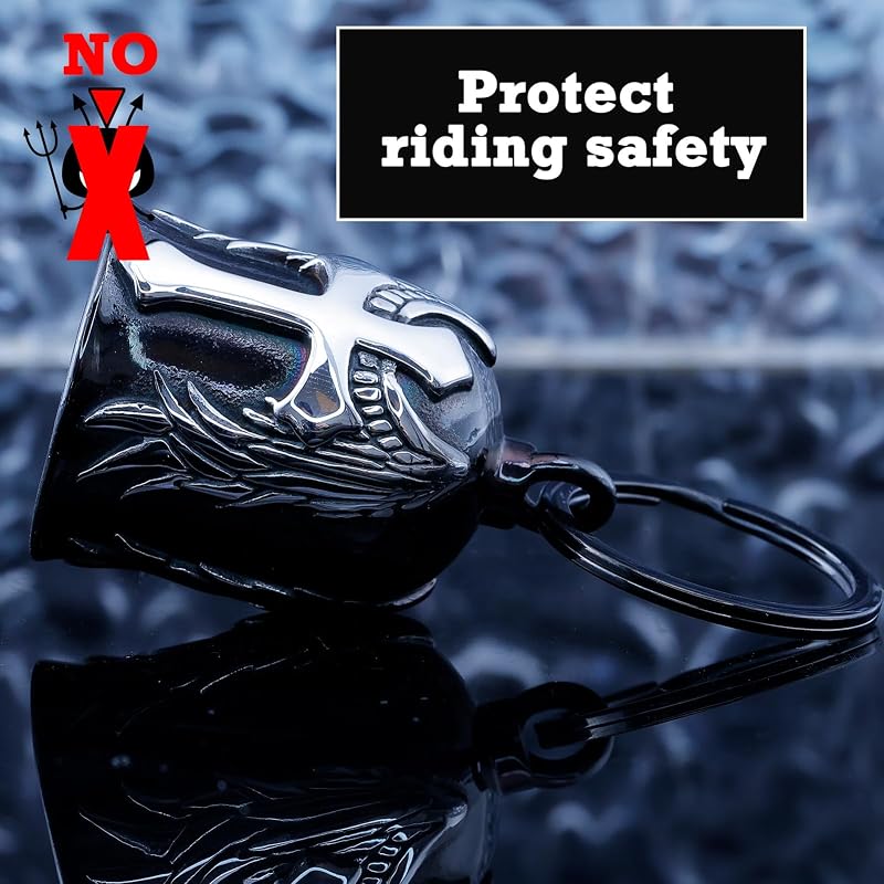 Motorcycle Angel Bell for Bikes - 3D Patterned Stainless Steel Bell (Black Silver)