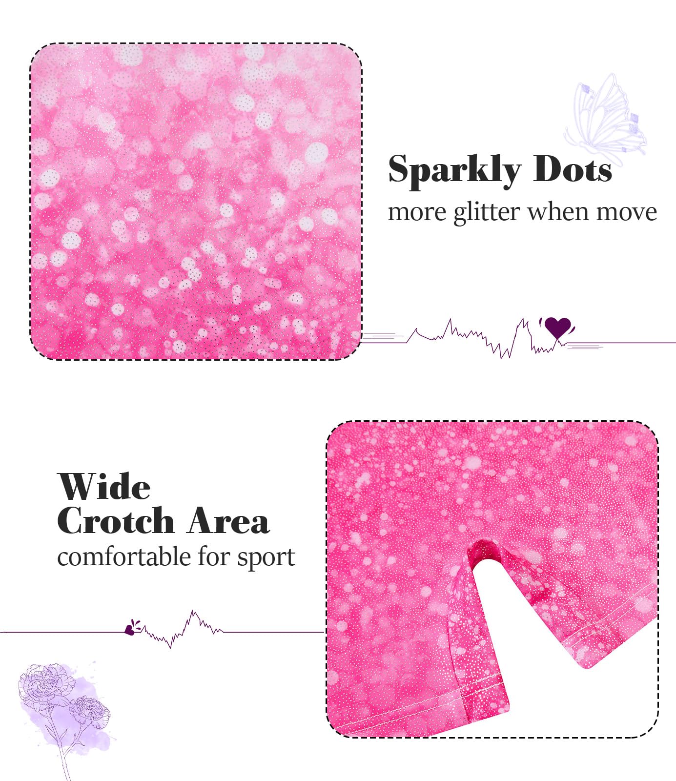 Vogseek 4 5 Years Girls Gymnastics Leotards with Hair Scrunchie Pink Sparkle Dots Active Biketards with Cover Shorts Girl's Cute Classic Ballet Unitards Sets,Pink Shiny