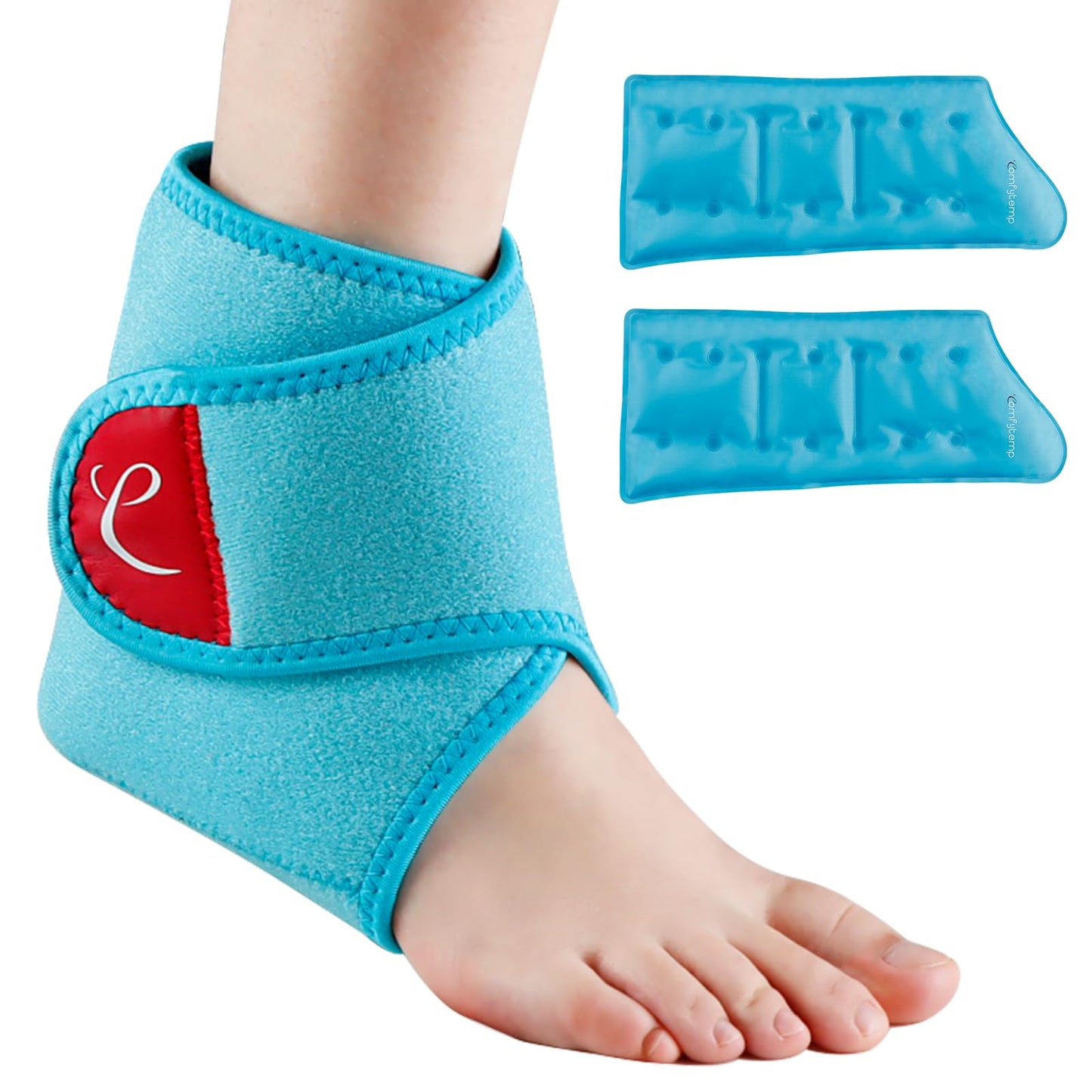 Comfytemp Ankle Ice Pack Wrap Brace for Swelling, Foot Pain Relief, 2 Gel Packs for Injuries Reusable, Hot Cold Compress Therapy for Plantar Fasciitis Relief, Heel Spur, Achilles Tendonitis, Swelling