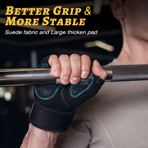 Glofit Workout Gloves with Wrist Wrap Support for Women & Men, Weight Lifting Gloves Fingerless Gym Gloves for Cycling, Training, Push-up (Black, L)