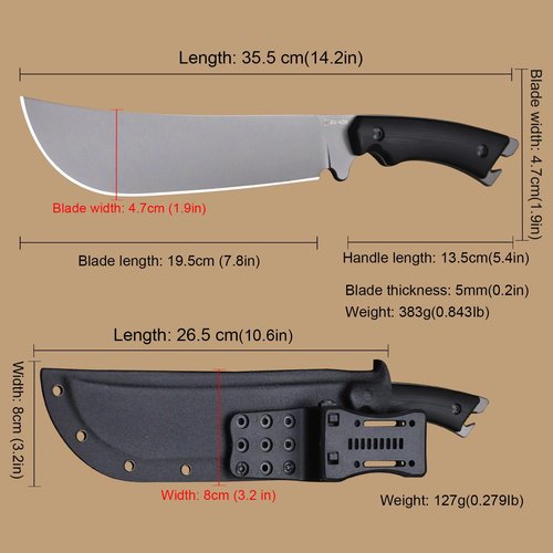 BA-KOR 5MM Full Tang (9CR18MOV) steel 14.1-inch chopping knife+K sheath&5.9-inch cerium igniter can be used for outdoor hunting, camping, obstacle removal, barbecue, fishing, kitchen cutting EDC， Gift giving