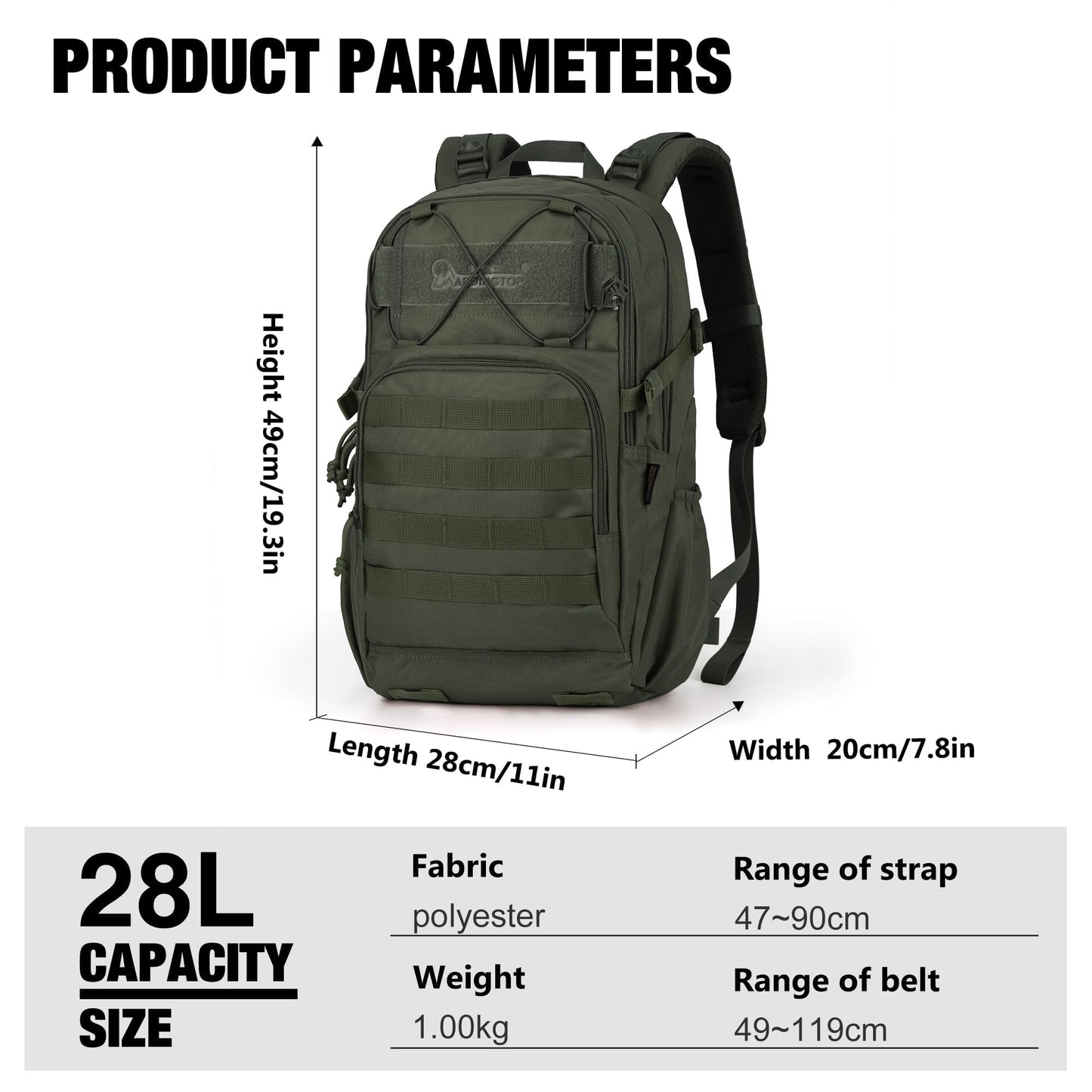 Mardingtop 28L Tactical Backpack for Men, Molle Military Rucksack Daypack with YKK zippers for Hiking Travel Camping