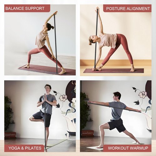 5ft Adjustable Yoga Stick - Durable Steel Stretching Stick for Mobility,Versatile Exercise Tool with 4 Steel Rods & Foam Grip Handles for All Fitness Levels,Rehabilitation,and Posture Improvement
