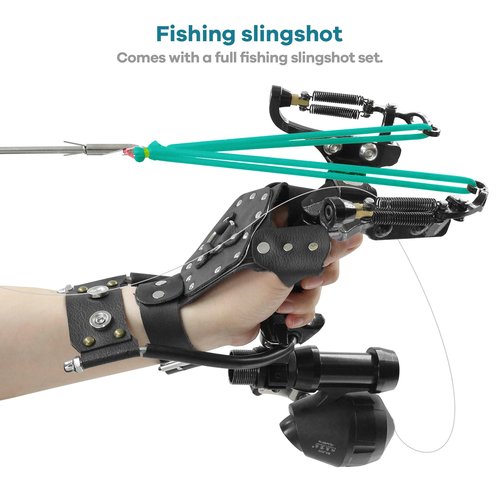 Slingshot Fishing Kit with Reel Wrist Support Fishing Slingshot Set with 3pcs Fishing Darts and 8 Pcs Rubber Bands Hunting Slingshot for Fishing