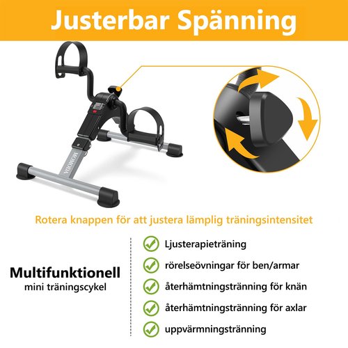 Pedal Exerciser Desk Exercise Bike Leg and Arm Exercise Bike with LCD Monitor Foldable and Porable (Black/Grey)