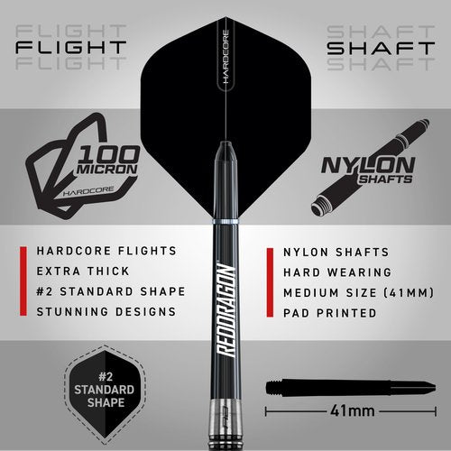 RED DRAGON Pegasus Tungsten Steel Darts Set - 24 Gram - Black Stems and Black Flights