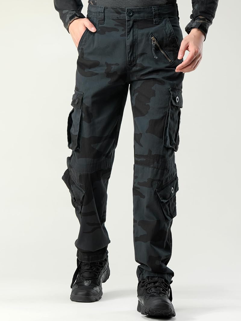 Men's Camo Cargo Work Pants Cotton Tactical 8-Pocket, Zhandi-09+32'' Inseam+44