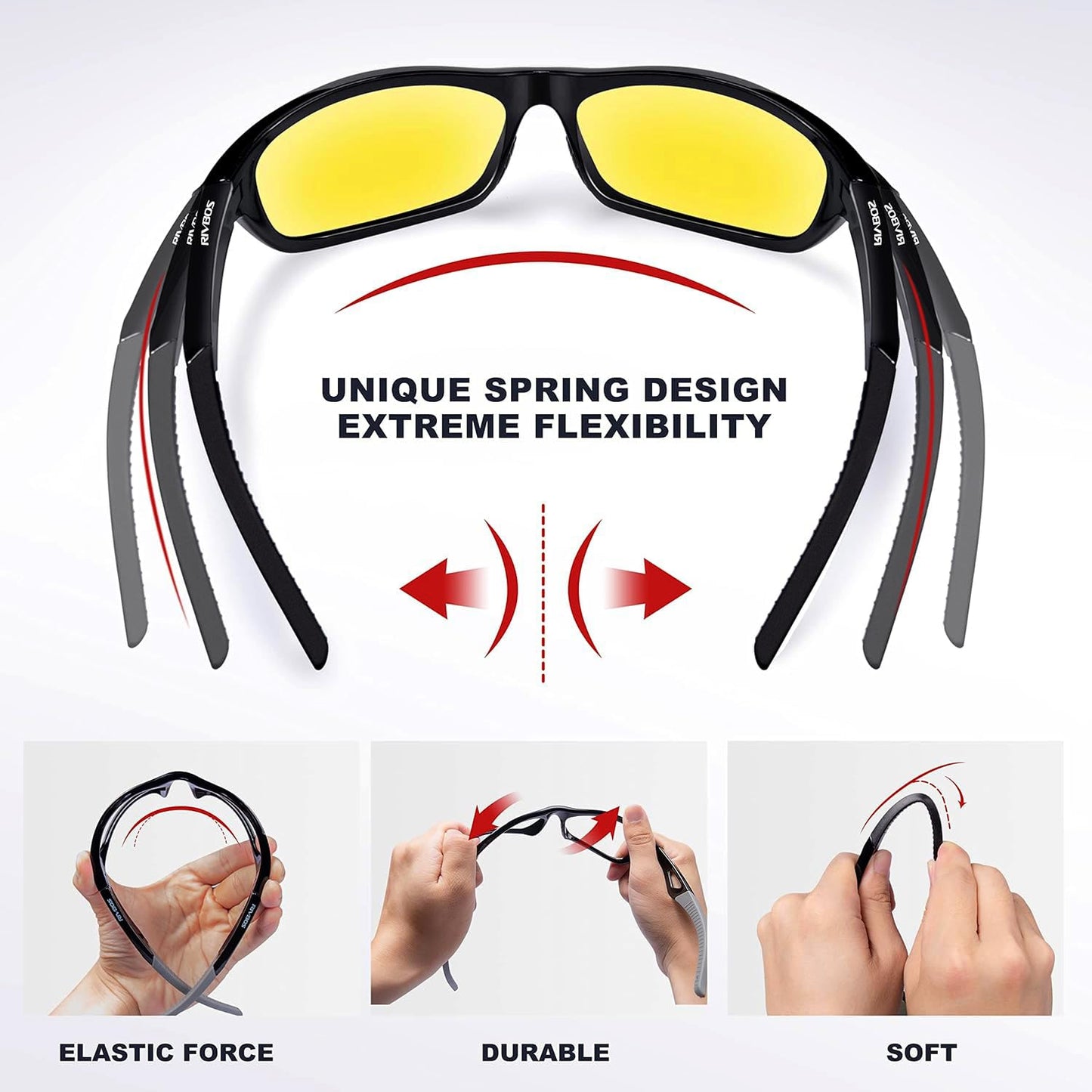 RIVBOS Night Vision Driving Glasses Anti Glare HD Yellow Tinted Sunglasses for Men Women RB831