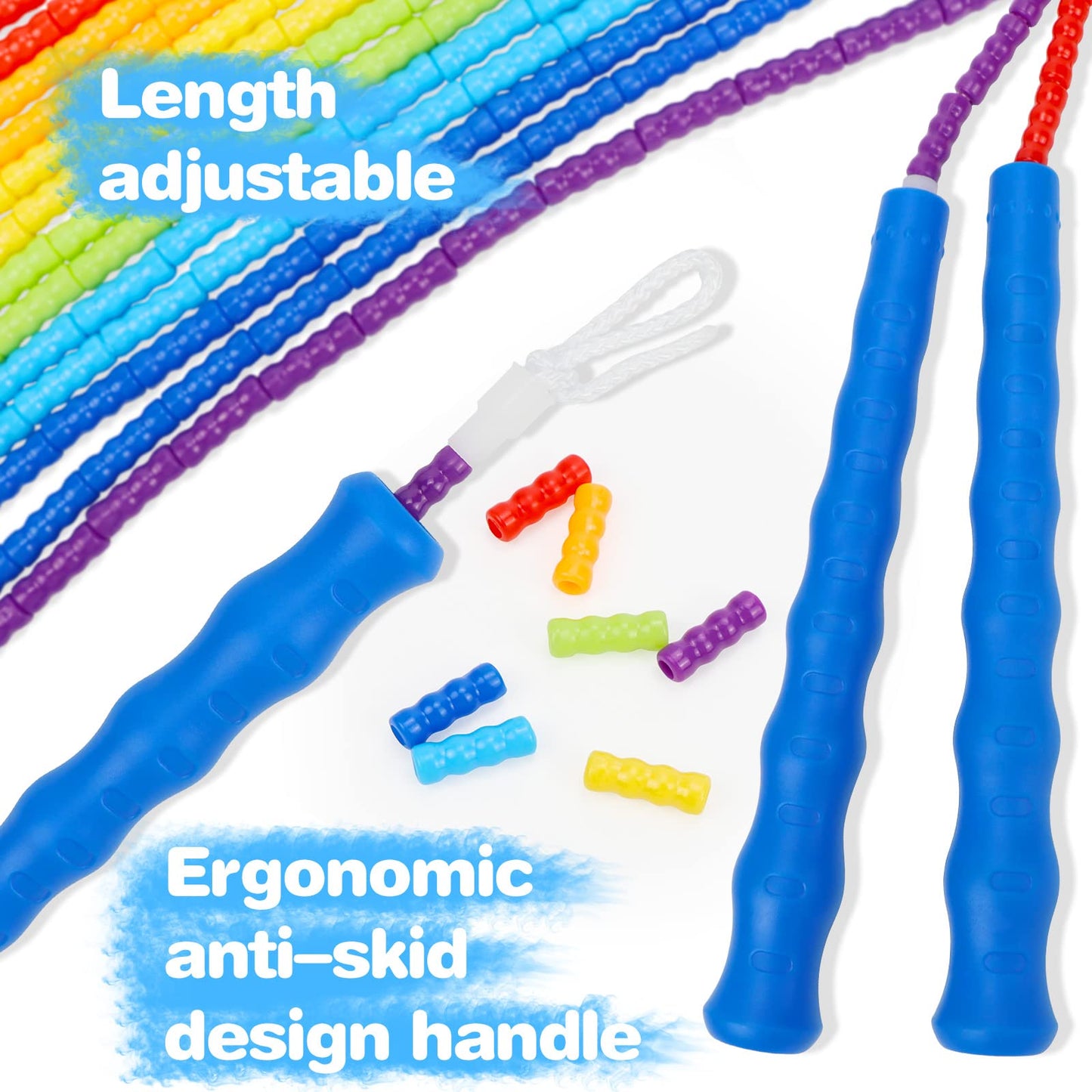 Supertrip Double Dutch Jump Rope 16 FT 2 Pack for Kids Adults, Soft Beaded Playground Adjustable Skipping Rope, Long Enough for 5-6 Jumpers