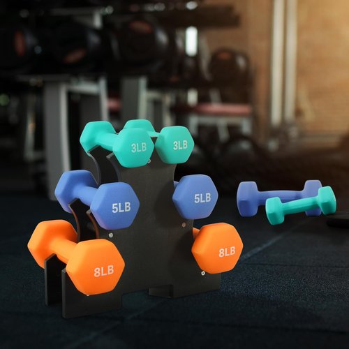 Fitvids Neoprene Dumbbell Set with Rack, 3/5/8LB Pairs, 32LB Set with Rack