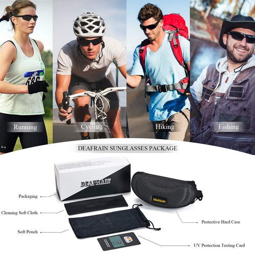 DEAFRAIN Sports Sunglasses Polarized for Men Women Cycling Running Fishing Driving Baseball Athletic Black Glasses UV400 Protection