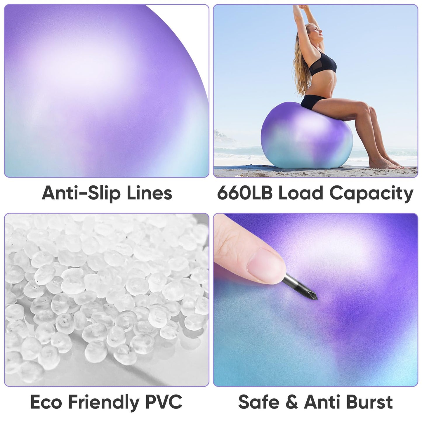 APEXUP Yoga Ball, 660 lbs Anti-Burst Exercise Ball with Pump, 5 Sizes (S (15"~18") 45cm, Blue Purple)