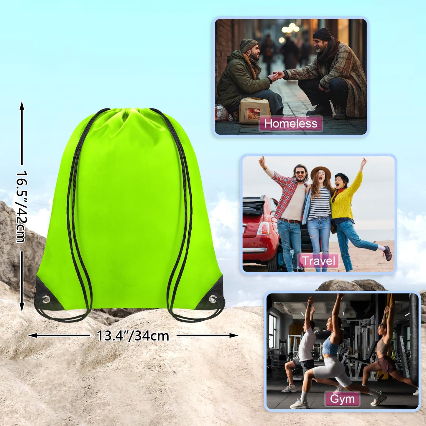 Grneric Drawstring Backpack Bulk 70Pcs String Backpack Drawstring Bags Cinch Bag Sackpack for Men Women Gym(Light Green)