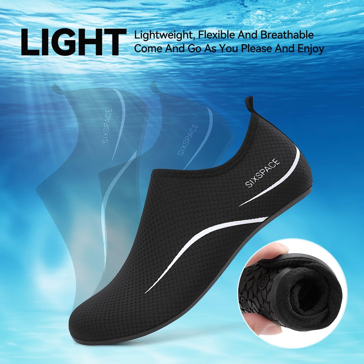 Sixspace Water Shoes for Women Men Aqua Socks Swim Shower Beach Barefoot Pool Quick-Dry Non Slip Lake Surf (EGUS058MXXZ487BK34)