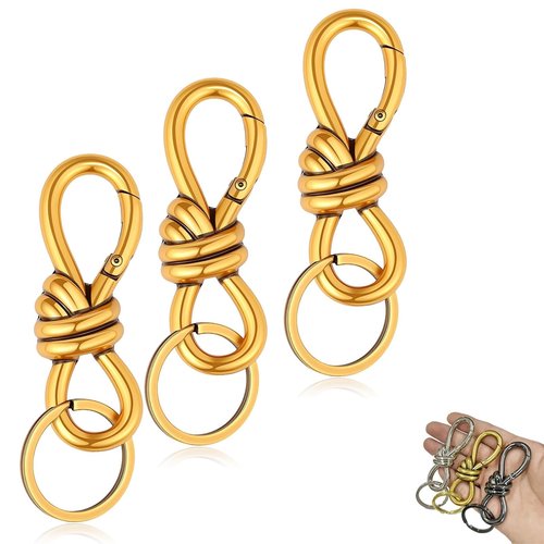 Gold Knot Carabiner, Heavy Duty Snap Hook Key Fob, Hardware Sliding Buckle, Twist Knot Clasp Bag Charm, Keychain Accessories Aesthetic(3pcs Gold)
