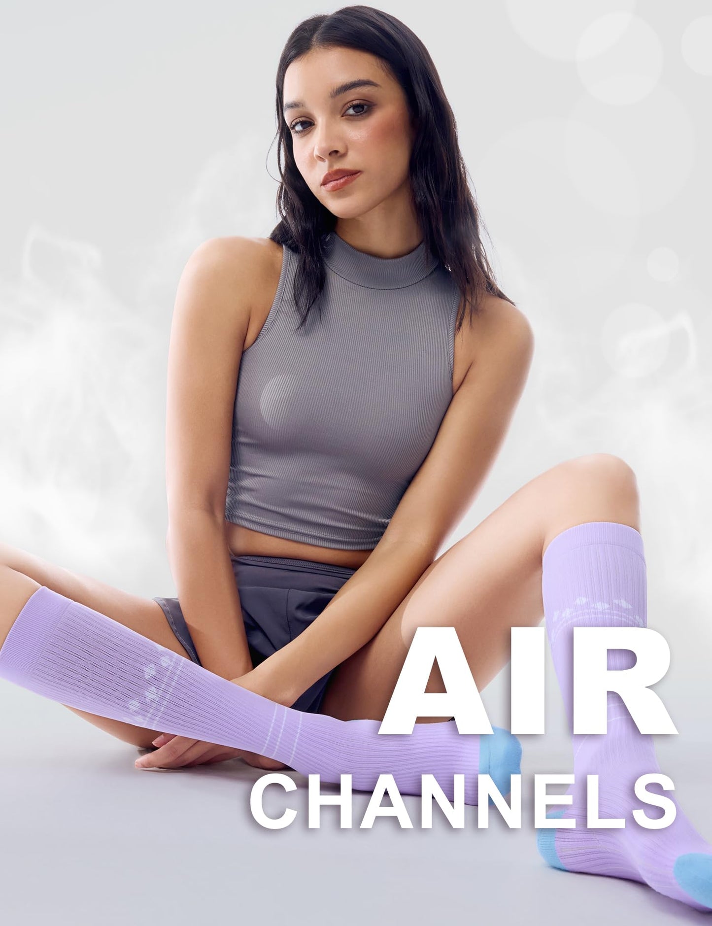 FITRELL 3 Pairs Compression Socks for Women and Men 20-30mmHg- Support Socks for Travel, Running, Nurse, Knee High Socks, Grey+Lavender+Pink S/M