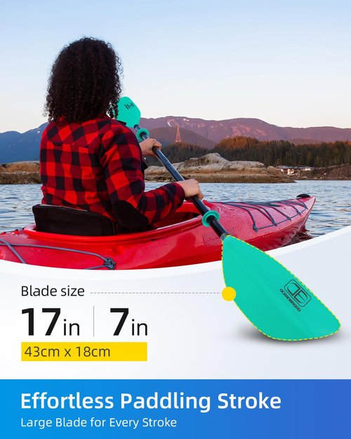 OCEANBROAD Kayak Paddle 86in/218cm Alloy Shaft 2-Piece Floatable Kayak Oar for Kayaking Canoeing Boating, 1 Paddle, Mint Green
