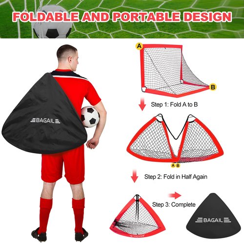 BAGAIL Soccer Goal, 4x3 FT Soccer Practice Net with Goal, Pop Up Soccer Goal for Backyard, Portable Training Equipment with Carry Bag, Fun Soccer Game Indoor and Outdoor - Red, 2 Set