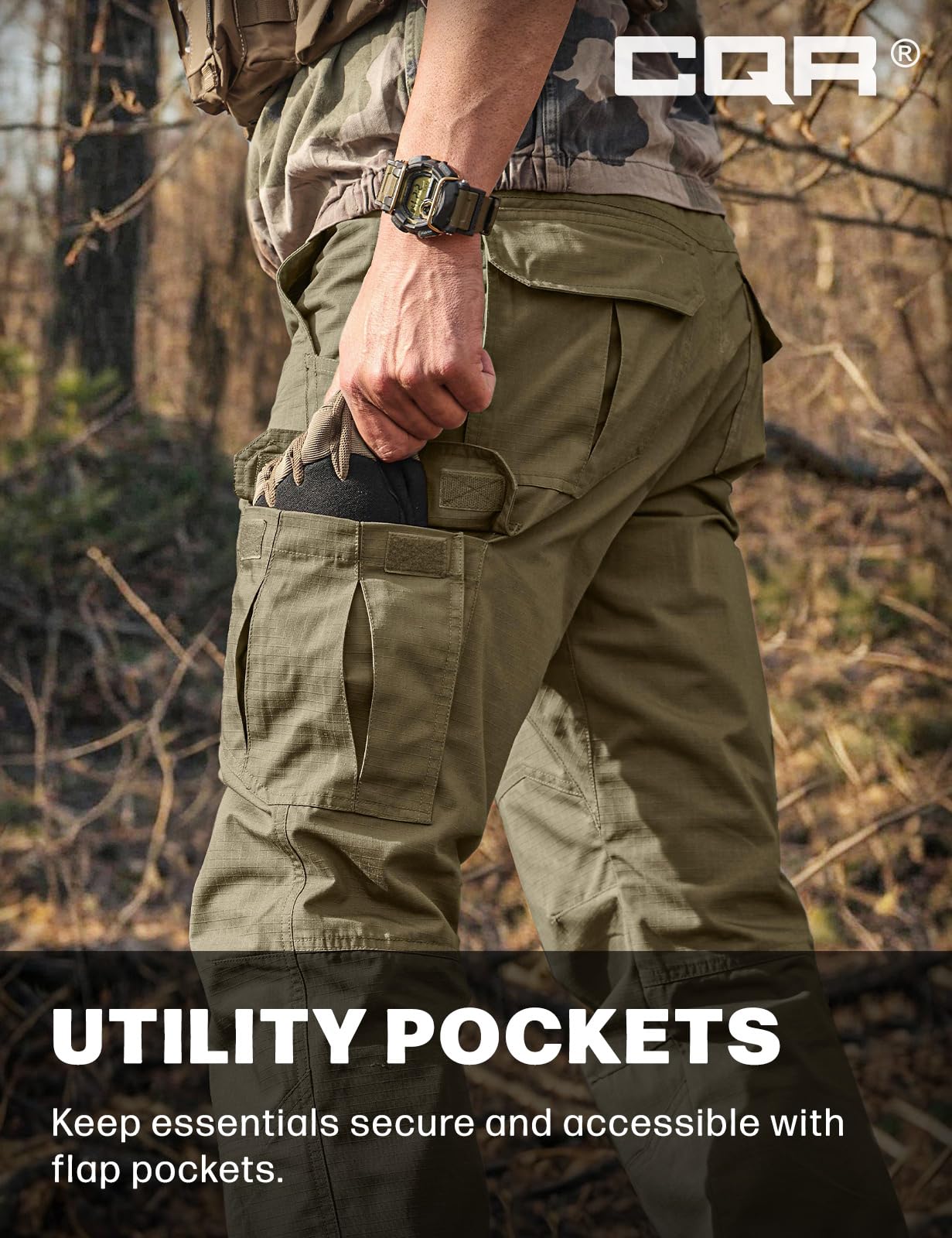 CQR Men's Tactical Pants, Water Resistant Ripstop Cargo Pants, Lightweight EDC Work Hiking Pants, Outdoor Apparel, Raider Soil Green, 34W x 30L