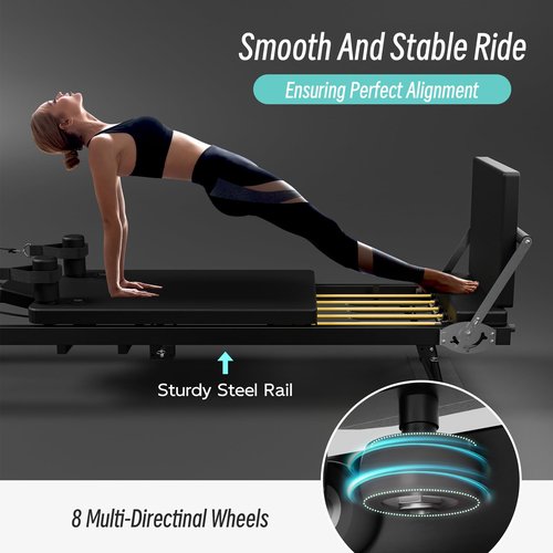 MU 91.5" Foldable Pilates Reformer Machine with Jump Board & Dual Resistance – Adjustable Reformer Pilates Machine for Full-Body Home Workout, 500 lbs Capacity, Up to 6'9" Height Friendly. Black
