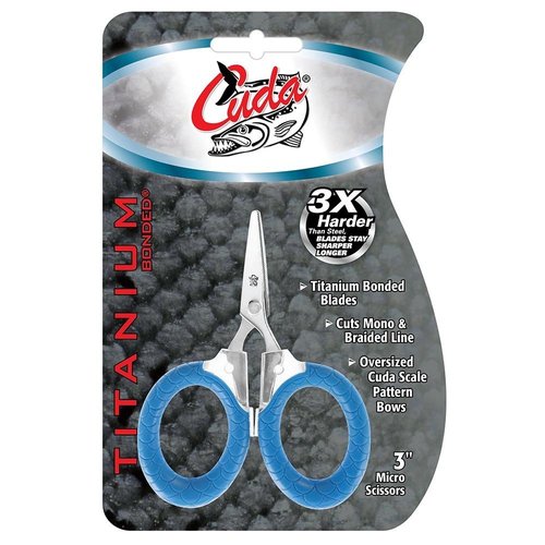CUDA 3" Micro Scissors Durable Fishing Braid, Mono & Fluorocarbon Cutter for Saltwater & Freshwater with Dual Serrated Blades & Oversized Non-Slip Comfort Bows
