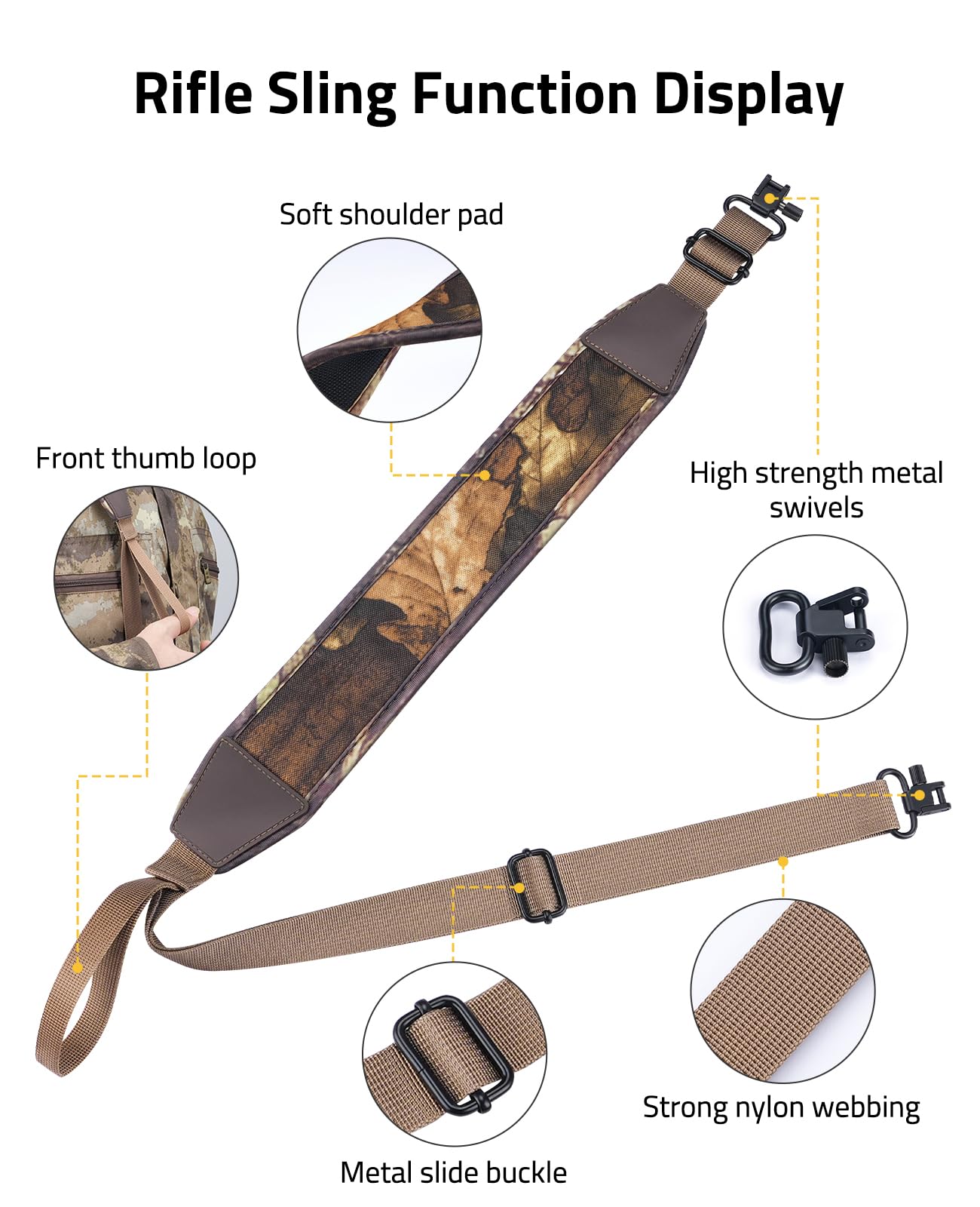 CVLIFE Two Point Sling Rifle Sling Strap with Metal Swivels, Khaki Camo