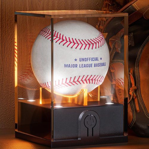 Leshein Baseball Display Case with Led Light, Light up Baseball Case for Display, Acrylic Baseball Holder Display Case, UV Protected Clear Baseball Stand Baseball Cube for Memorabilia Baseball Gifts