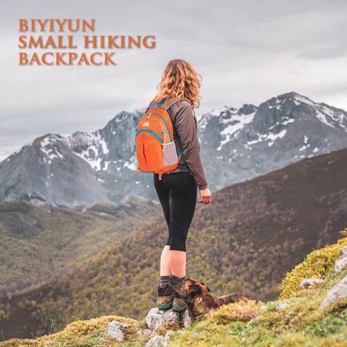 BiYiYun 20L Small Hiking Backpack for Men Women, Lightweight Foldable Daypack Water-resistant Travel Camping Packable Backpack (Orange)