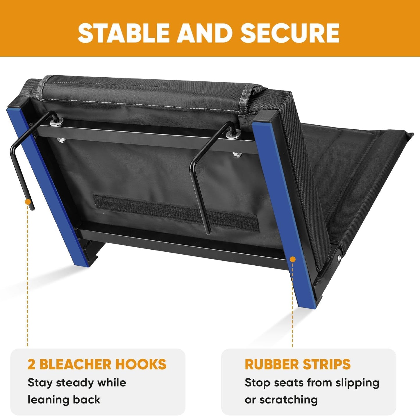 APEXUP Stadium Seats with Back Support, Portable Bleacher Seat with Large Pocket and Cup Holder, Wide Stadium Chair for Sports Events and Concerts (Black)