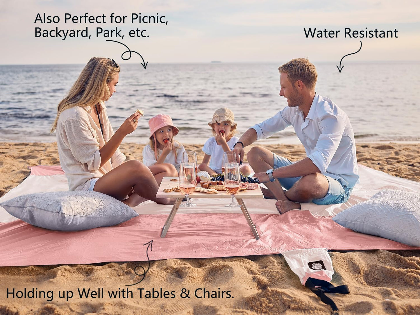WEKAPO Beach Blanket Sandproof Waterproof, Extra Large Beach Mat, Oversized & Compact Sand Free, Quick Drying Beach Essentials for Vacation, Cruise, Picnic & Camping with Stakes (Pink, 9x10 FT)