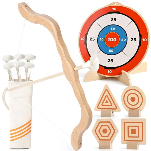 YIMORE Kids Bow and Arrow Set - Wooden Bow and Arrow for Kids 4-6 with 6 Arrows, 4 Targets, 1 Cotton Quiver, Indoor and Outdoor Archery Bow Gift Toys for Children Boys & Girls Ages 3-12