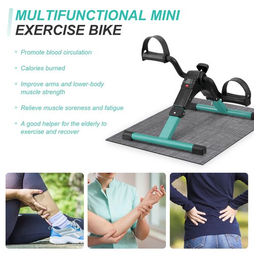 Uten Folding Pedal Exerciser, Under Desk Bike Pedal Exerciser, Mini Under Desk Exercise Bike Foot Hand Cycle Portable, Arm and Leg Exercise Peddler Machine with LCD Monitor, Leg Exercise Equipment