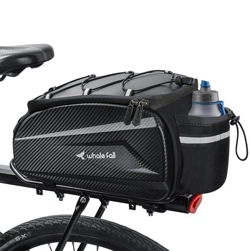 whale fall 10L Bike Rack Bag – Hard-Shell Waterproof Rear Trunk Pannier with Rain Cover, 4-Side Reflective Panels, Velcro Mount, Fits Road, MTB, Commuter & E-Bikes
