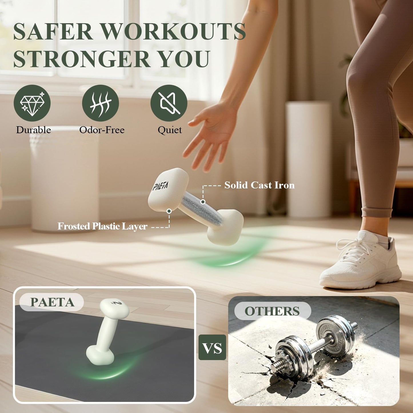 PAETA Neoprene Dumbbell, Hand Weights with Curved Grip for Women, Anti-Slip, Anti-Roll, Square Dumbbells for Full-Body Workout, Strength Training | 36LB Set