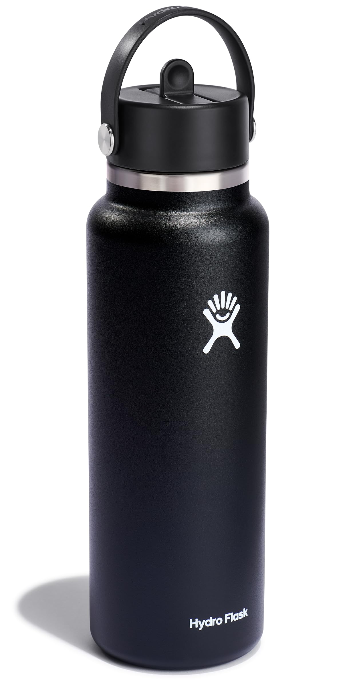Hydro Flask Water Bottle - Insulated Stainless Steel - Wide Straw Lid, Non Spill, Leakproof in 40 Oz Black