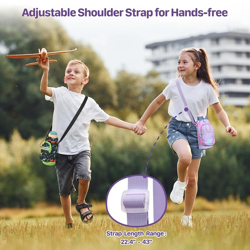 Water Bottle Holder for Kids - Adjustable Strap Carrier with Mermaid Purple Variation