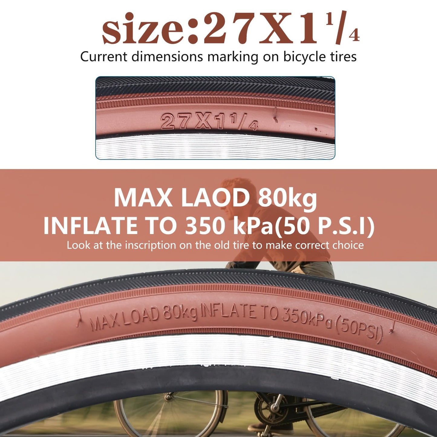 2-Pack 27x1 1/4 (32-630) Gumwall Road Bike Tires with 2 Tire Levers - Compatible with 27x1.25, 27x1 1/4 Bicycle Tires