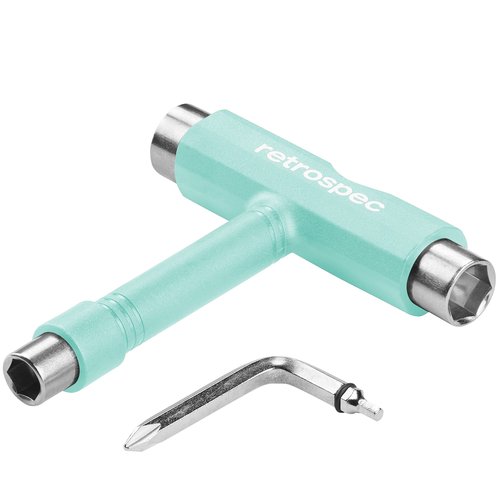 Retrospec Upkeep All-in-One Multi-Function Portable Skate Tool With 2-in-1 Allen Wrench & Phillips Head Screwdriver for Adjusting and Tightening Skateboard/Longboard Wheels, Trucks, and Kingpins, Aqua