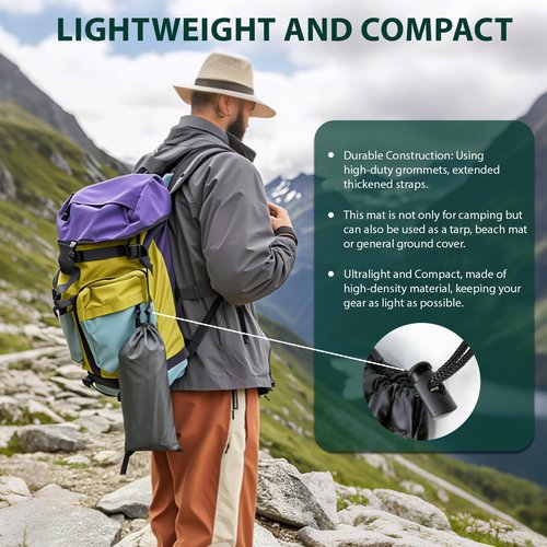 KRUI Tent Footprint, PU 2000 Waterproof Camping Tarp, Durable Tent Floor Saver for Hiking, Backpacking, Hammock, Beach and Picnic, Suitable for 1-2 People