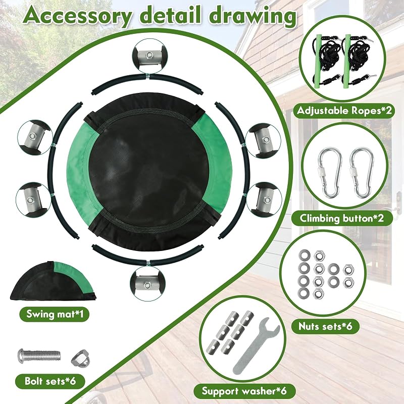 TBMLC 48-Inch Diameter Saucer Swing with Armrest - Black & Dark Green, Heavy-Duty Steel Frame
