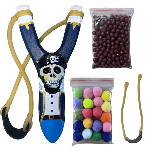 Handmade Solid Slingshot with Personalized Carvings, Clay Balls & Pompoms, for Indoor/Outdoor Games, Hunting, Suitable for Adults & Kids